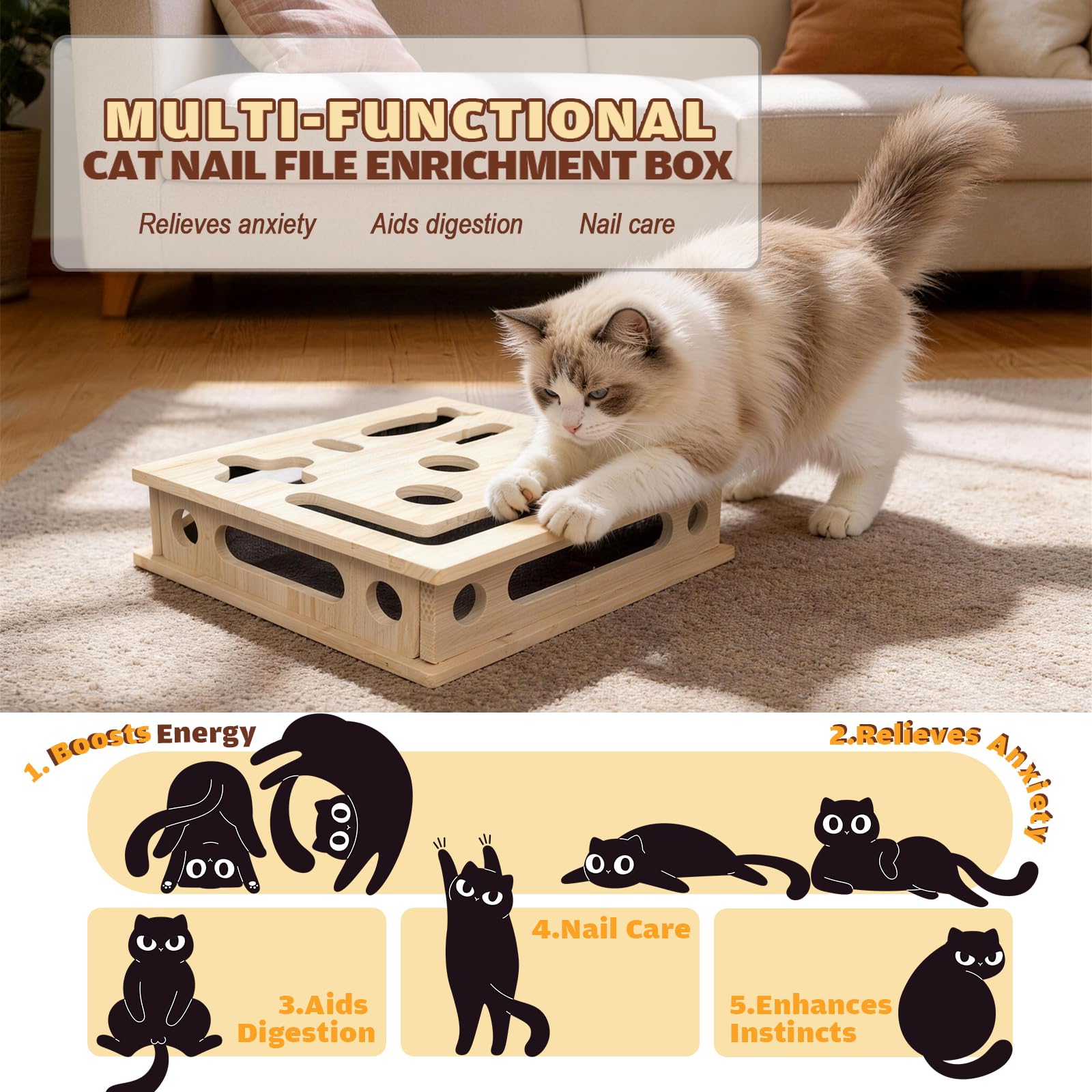 JHMFDDSB cat nail file box interior with sandpaper ready for grooming.