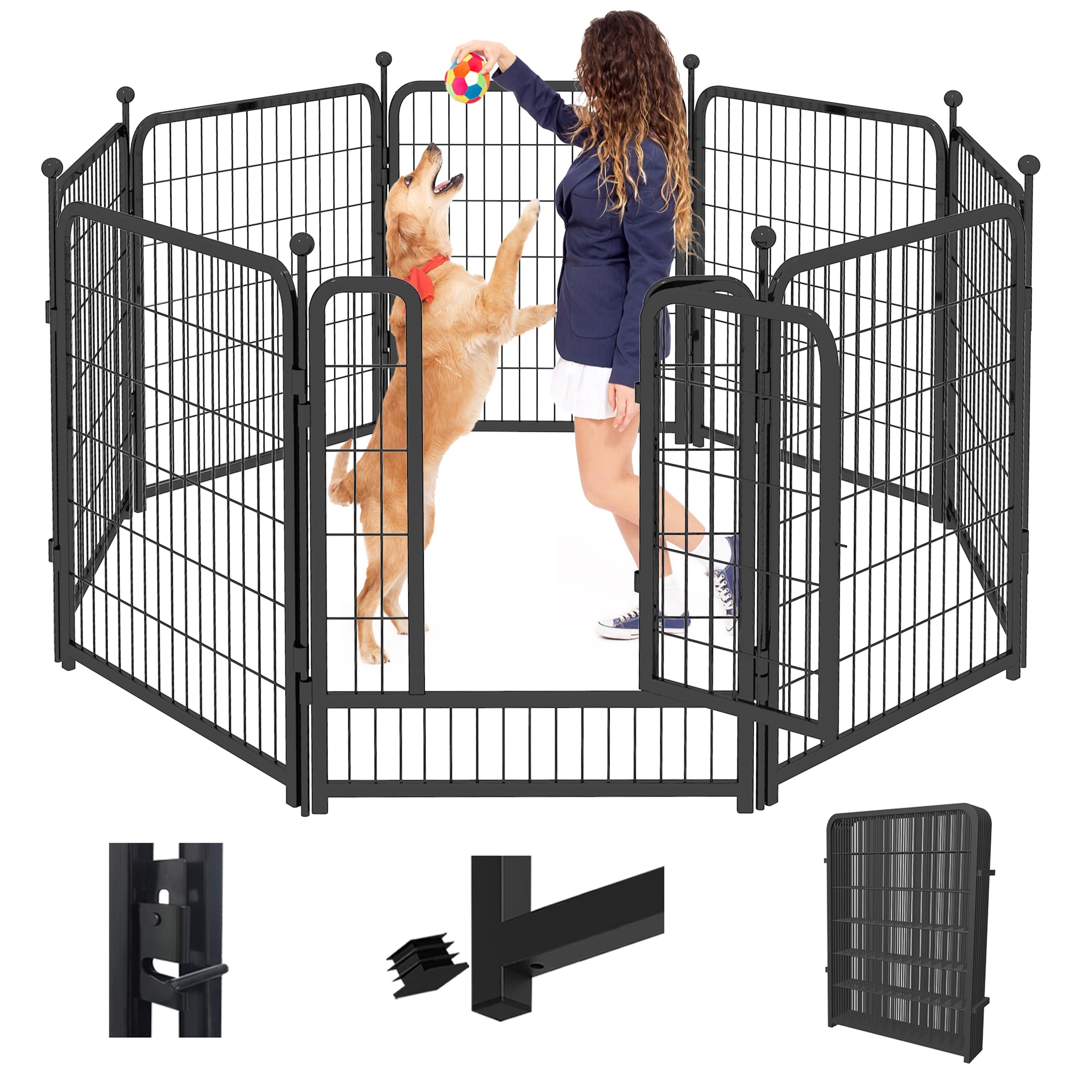 Jhsomdr dog playpen with secure door lock for safe indoor play