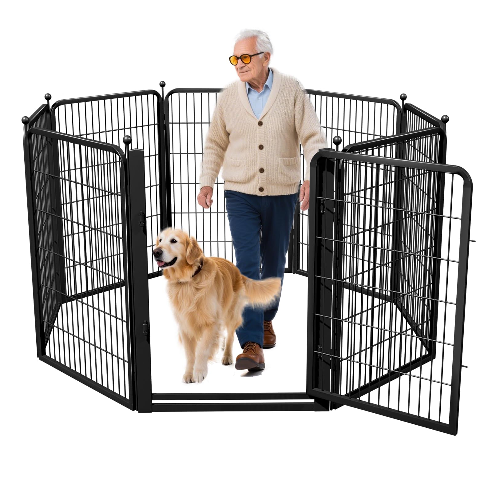 Jhsomdr dog playpen with full-panel gate for easy entry and safe containment