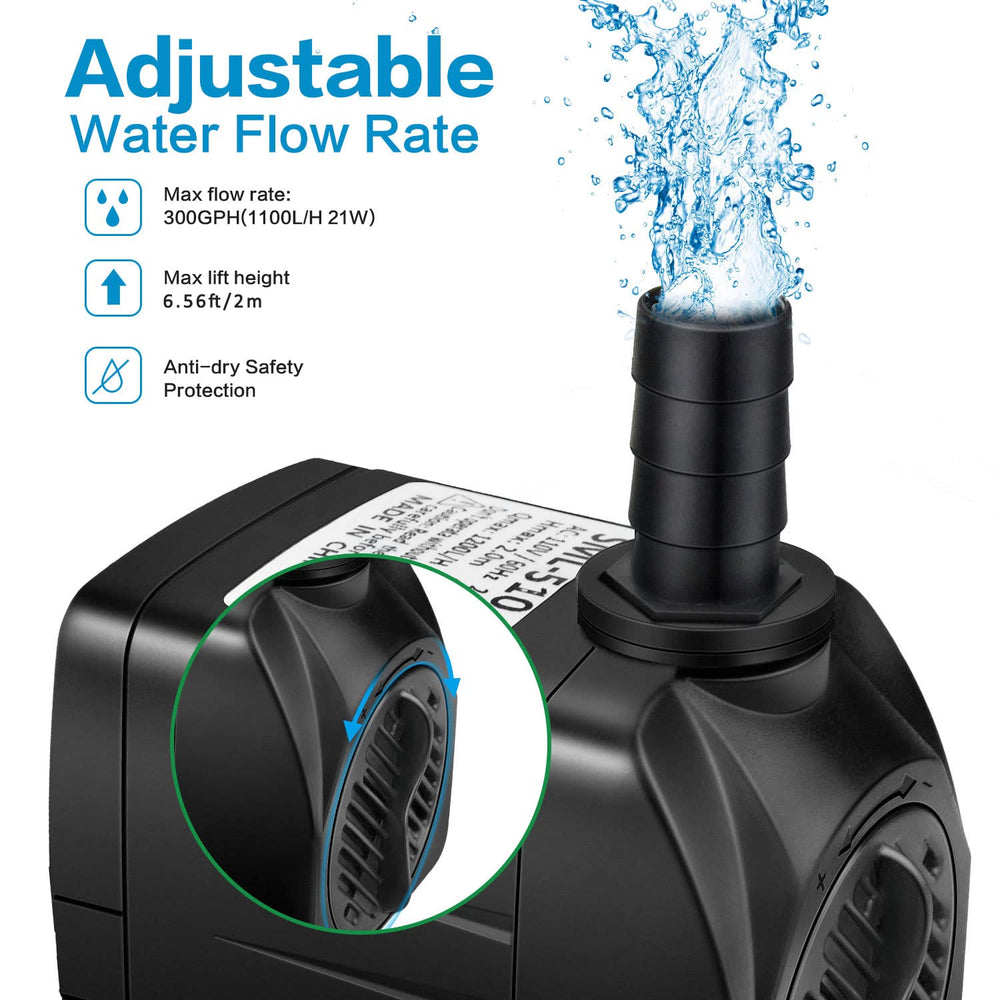 Jhua 300GPH pump flow control knob adjusts circulation