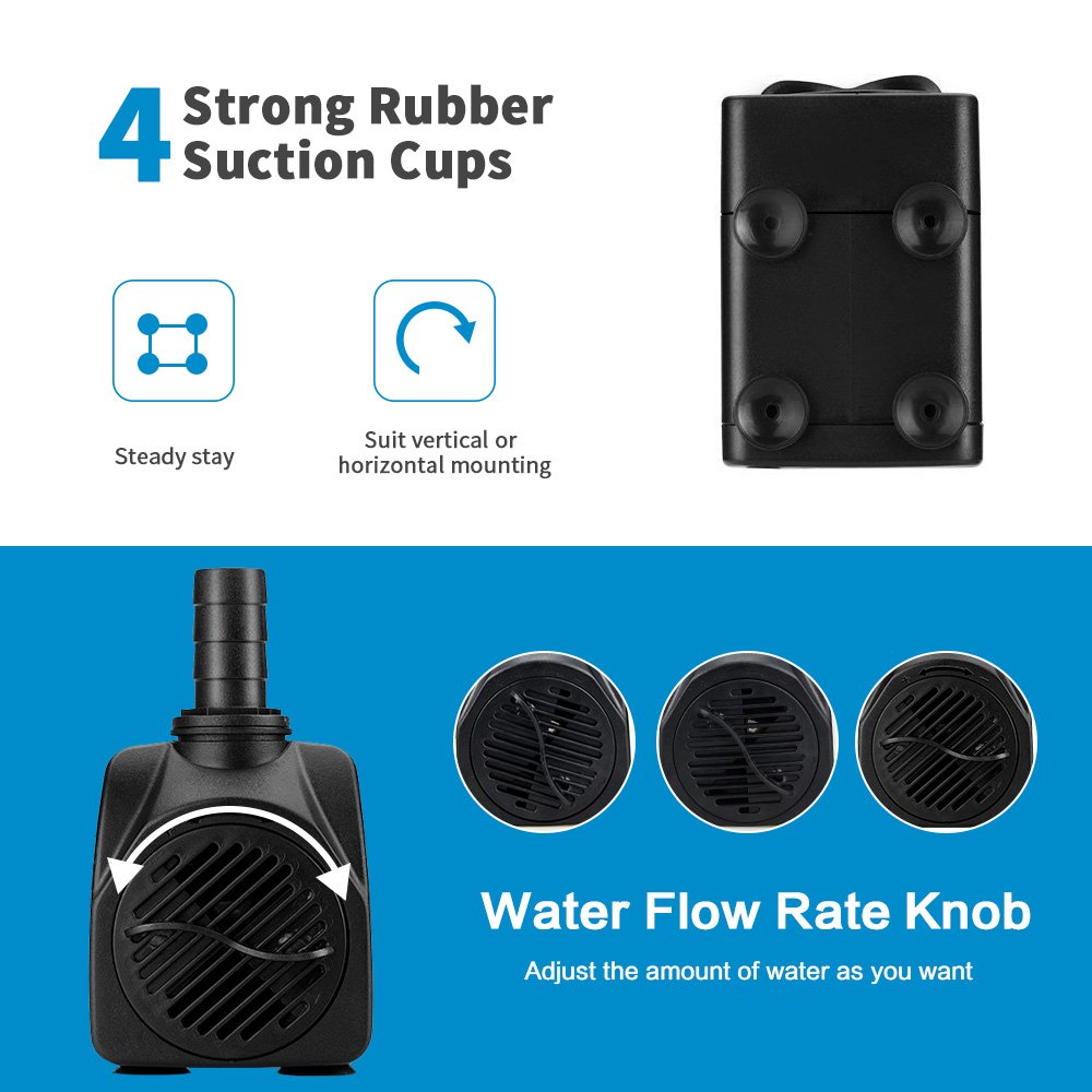 Jhua pump suitable for aquarium and decorative fountain setups