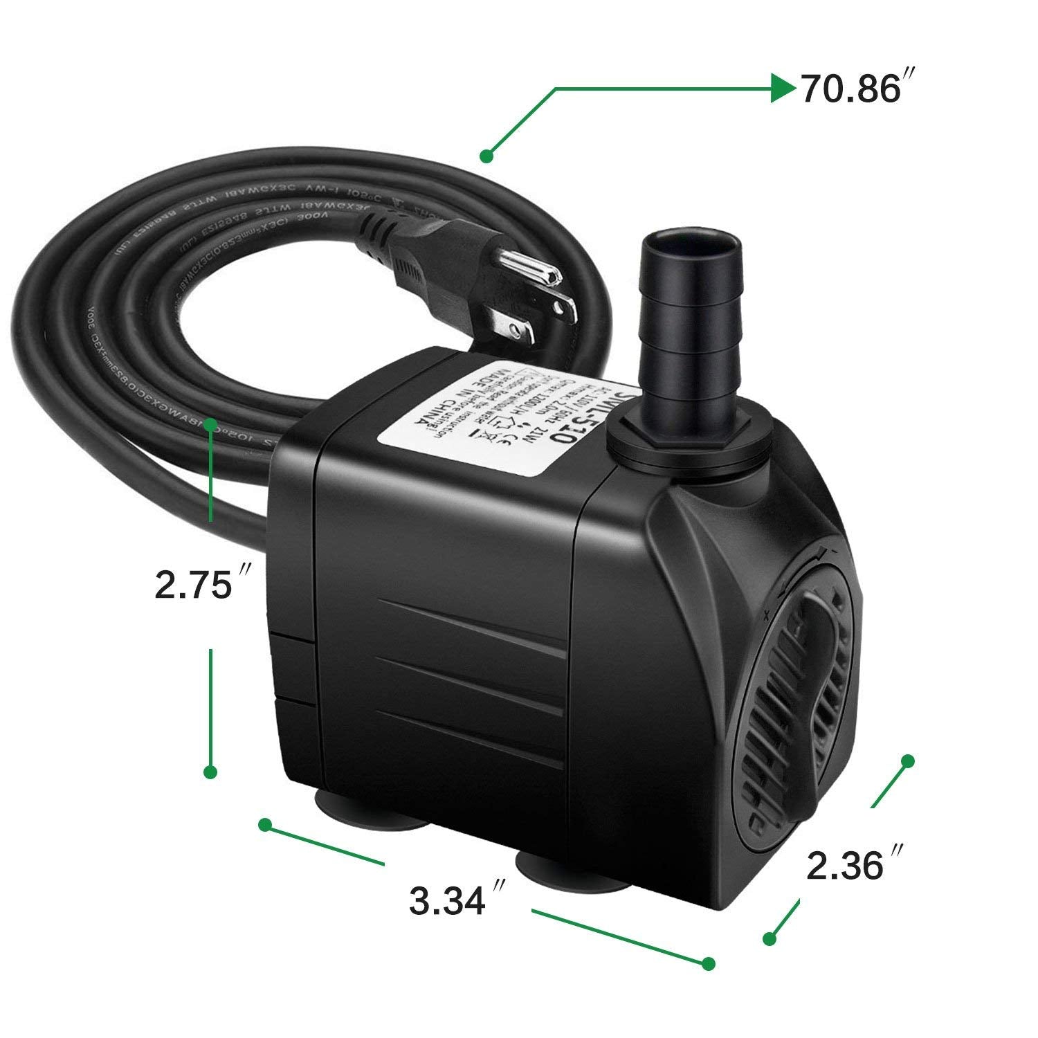 Jhua 300GPH pump with nozzles attached for versatile water patterns