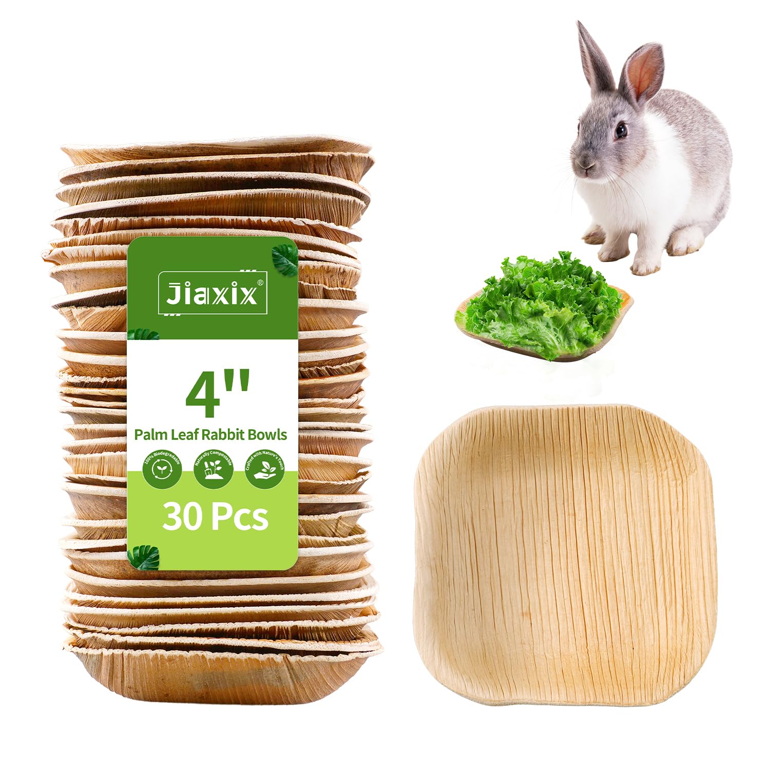 Jiaxix palm leaf bowl 4-inch closeup, natural, safe feeding option for small pets.
