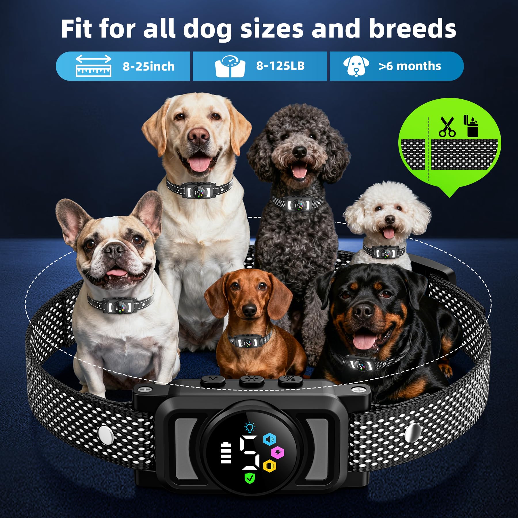 Jicawz rechargeable collar showing long battery life and quick charging.