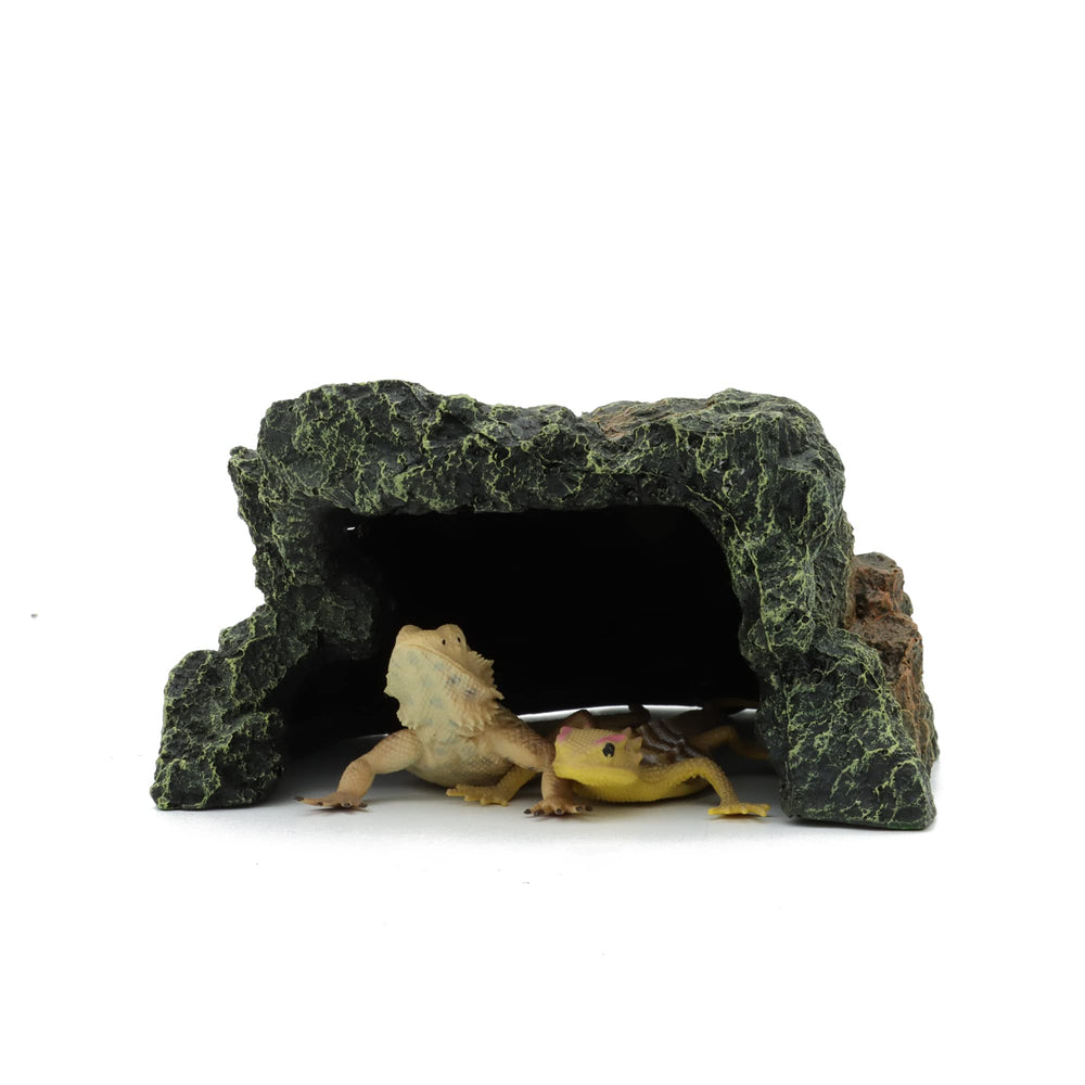 JIHAQUA Reptile Rock Hide Cave side view with compact footprint
