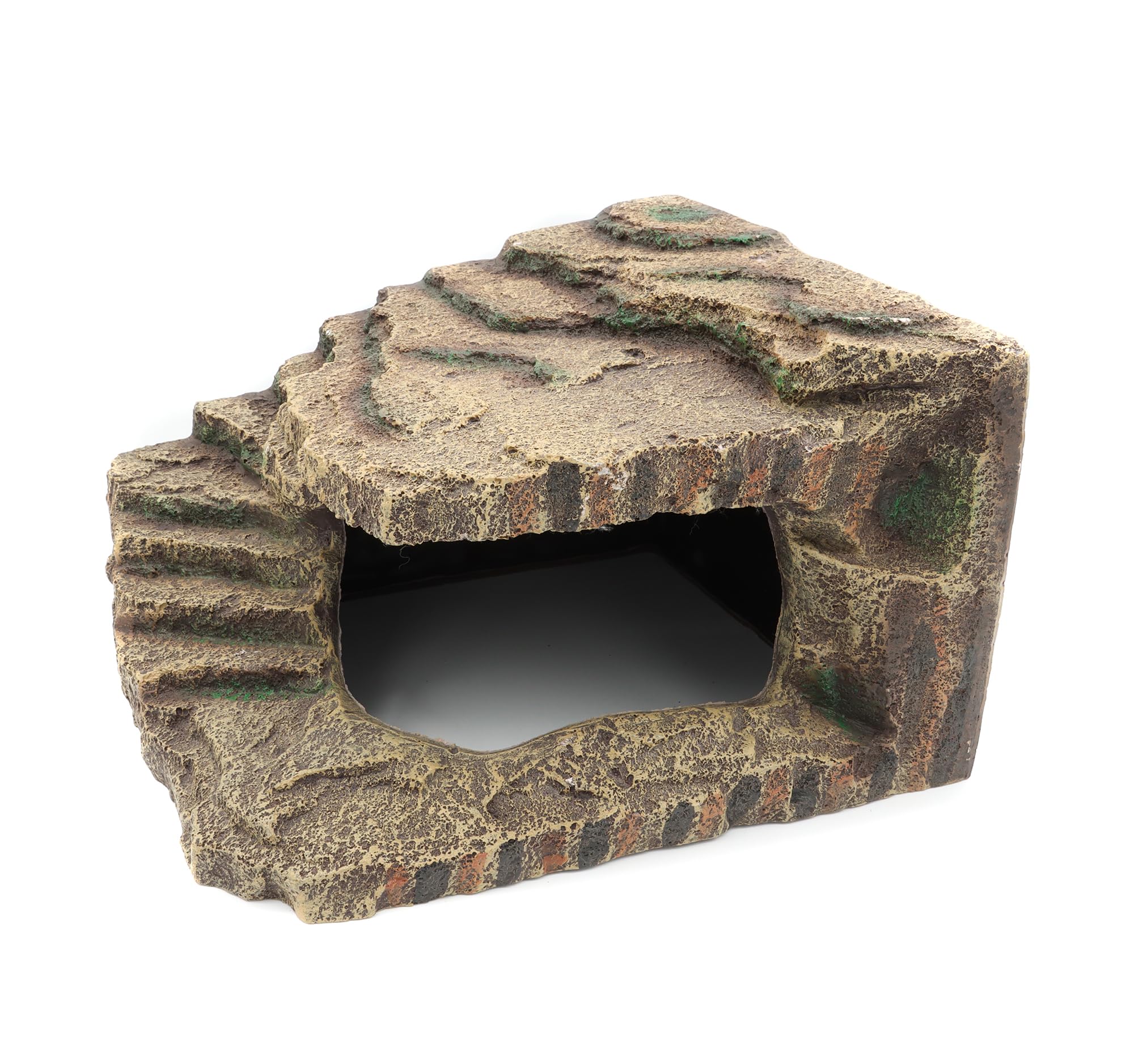 JIHAQUA extra-large resin reptile hideouts cave provides a secure shelter for geckos and turtles
