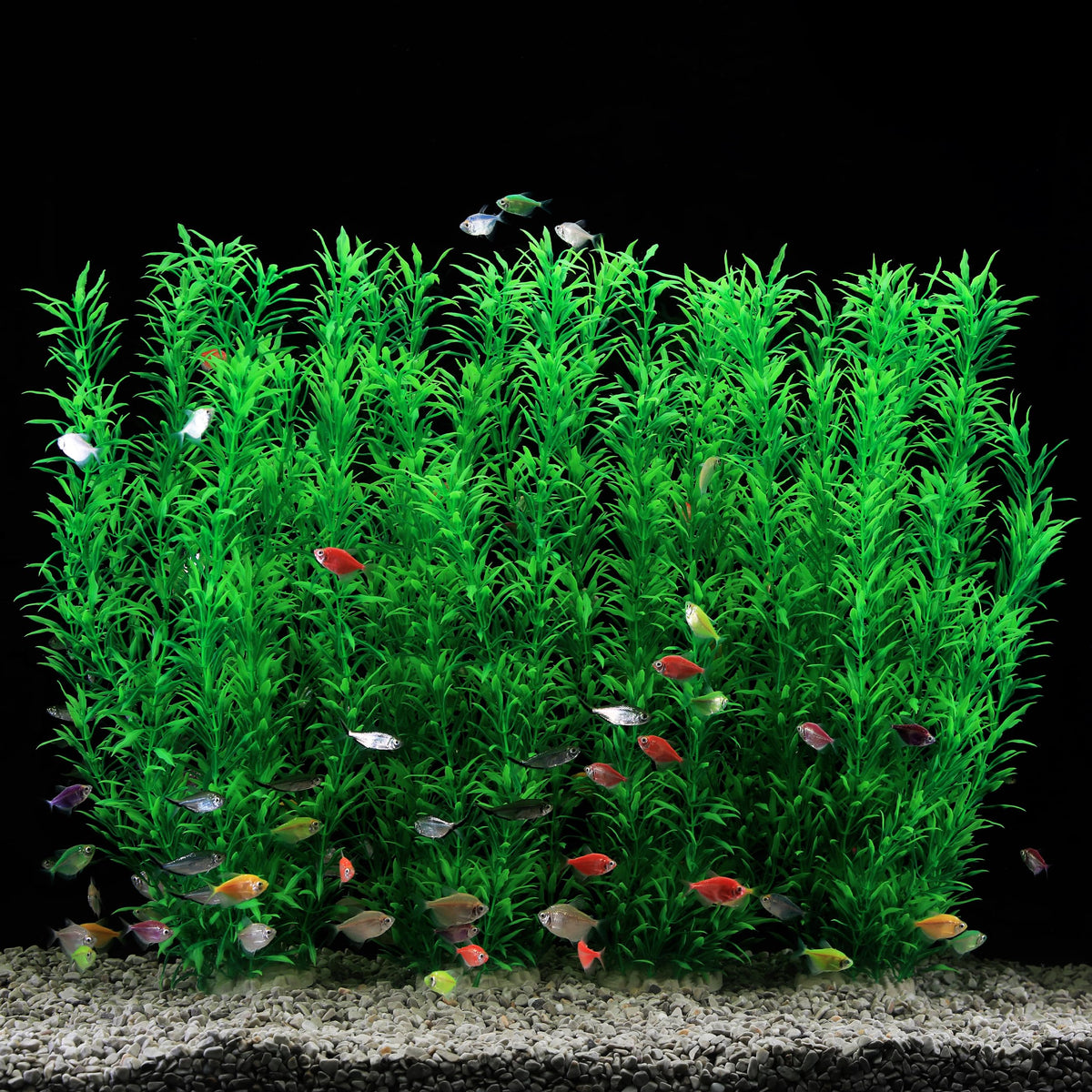 JIHAQUA 21-inch green plastic aquarium plant decor enhances tank aesthetics and ambience