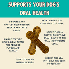 Jiminy's Cinnamon Fresh Breath chew reduces odor while chewing.