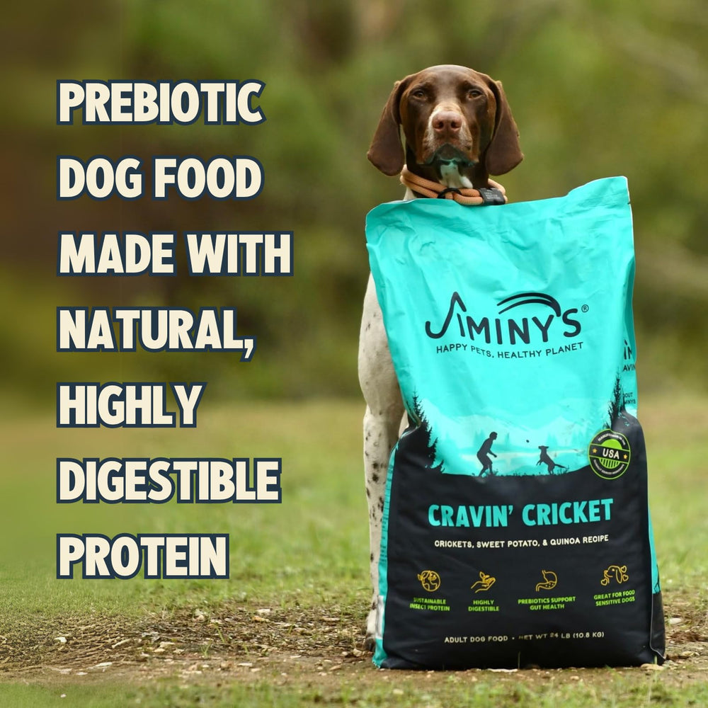 Made in USA badge on Jiminy's Cravin' Cricket packaging reinforces domestic sourcing and quality.