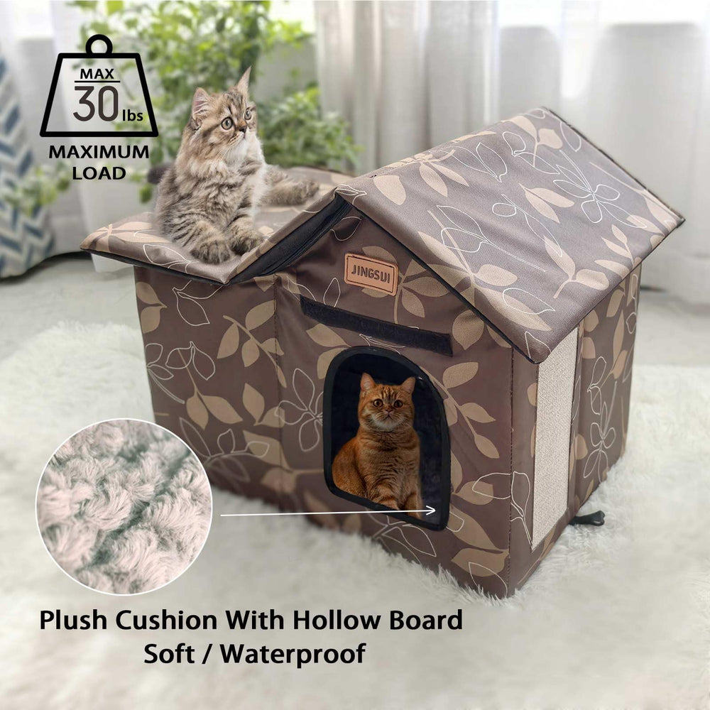 JINGSIJI outdoor cat house size options fit small to large cats.