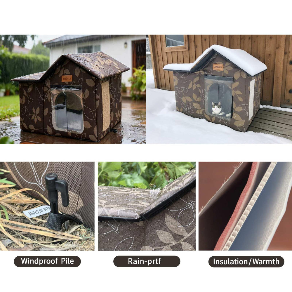 JINGSIJI outdoor cat house waterproof materials protect against rain and weather.
