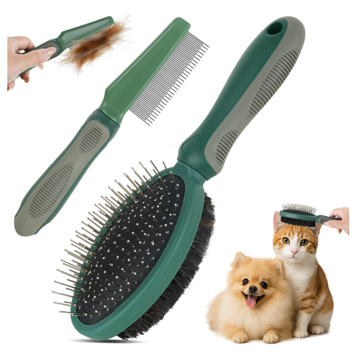 JingSoft 2PCS grooming tools double-sided brush for deshedding and bathing