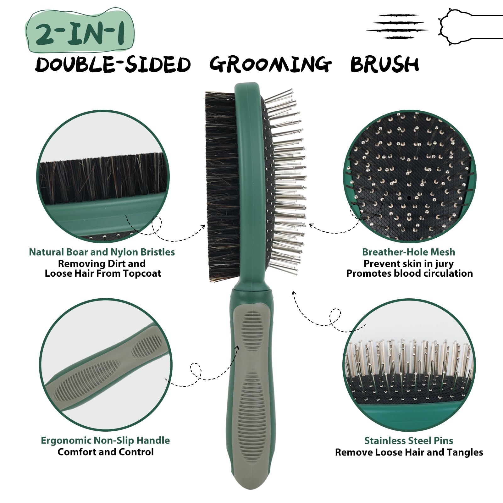 JingSoft stainless steel pin comb side detangles and conditions coat during grooming