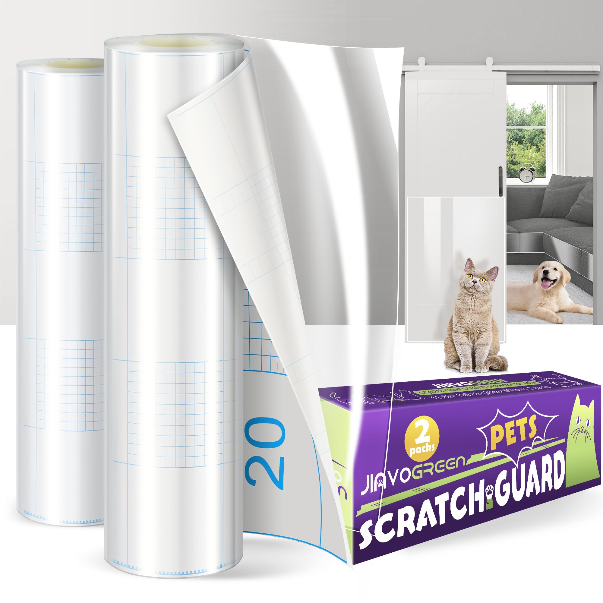 JINVOGREEN cat scratch protector roll shields large sofa area, transparent and discreet.