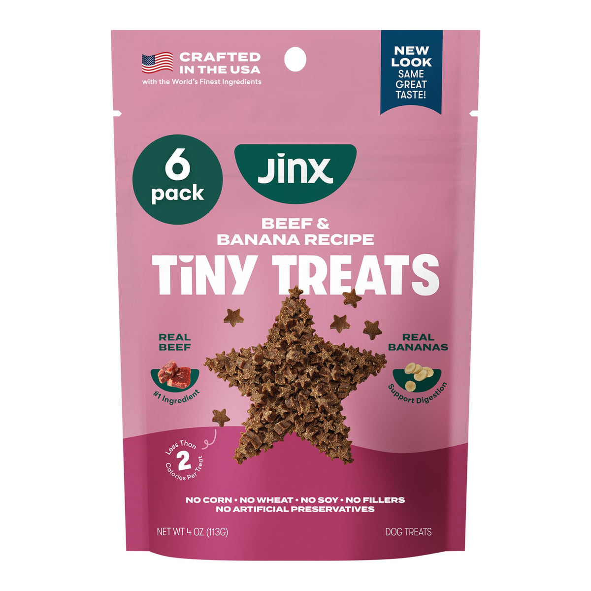 Jinx Beef and Banana training treats front-pack, a high-value reward for training.