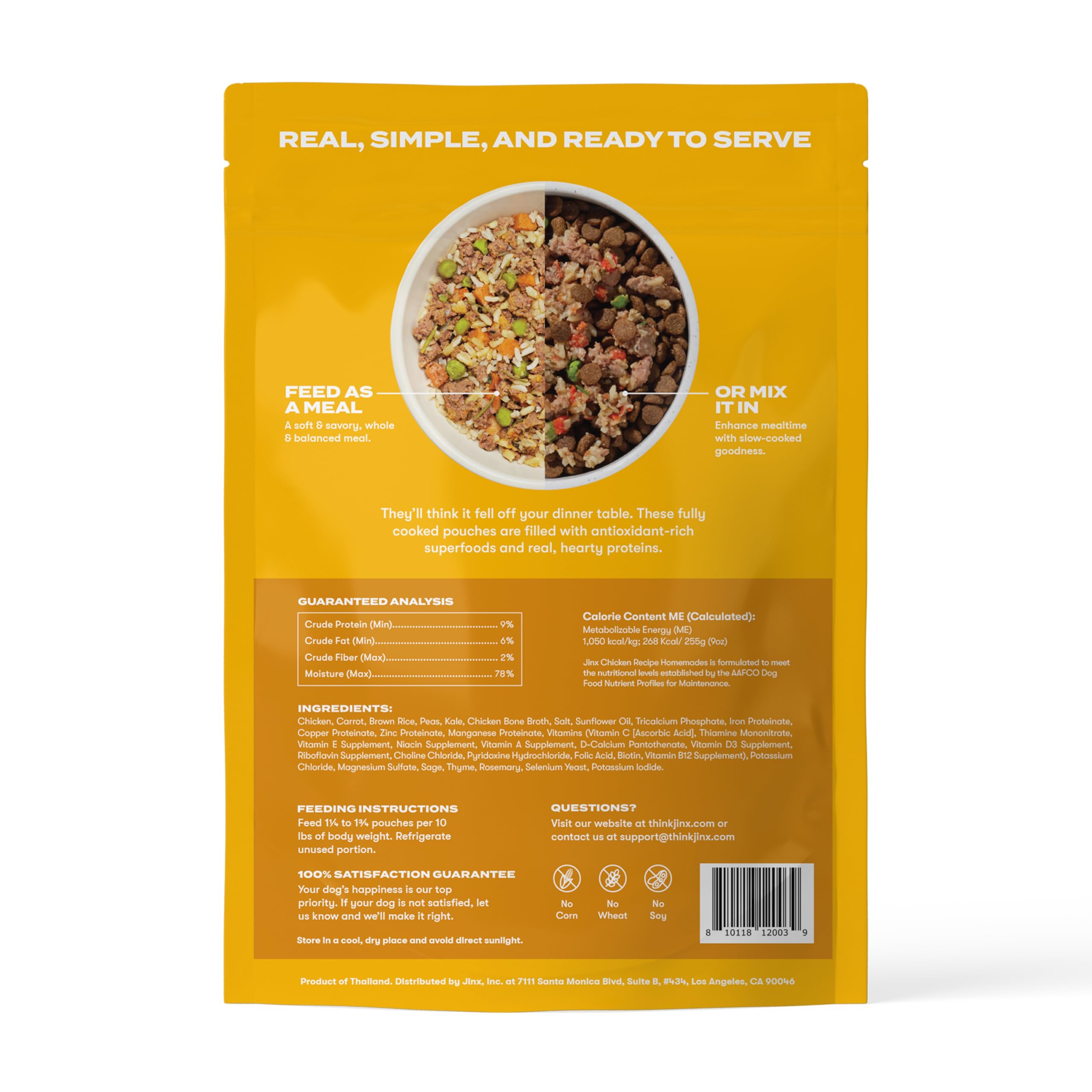 Jinx Bone Broth Cooked Meal pouch showcases flavor-rich broth and nutrition.