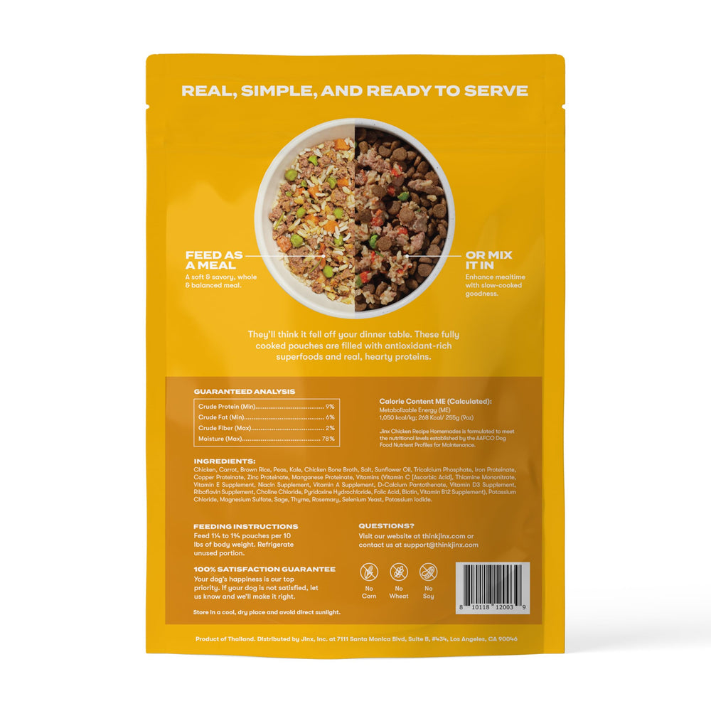 Jinx Bone Broth Cooked Meal pouch showcases flavor-rich broth and nutrition.