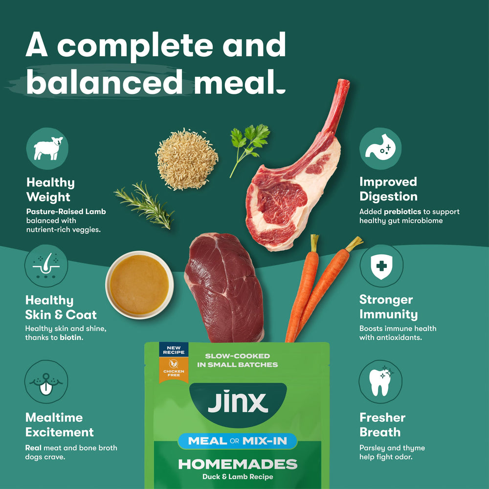 Jinx bone broth-rich sauce in pouch adds moisture and flavor.