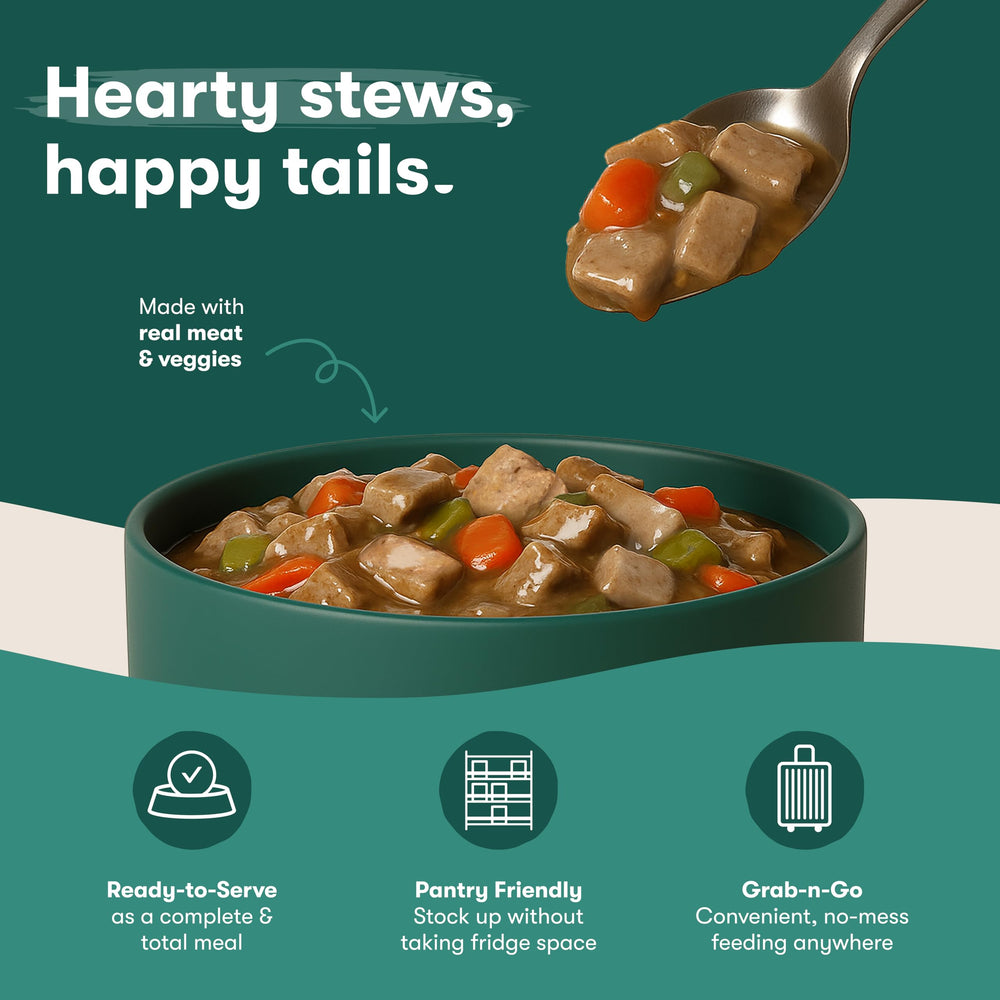 Jinx Bone Broth Stew dog enjoying meal demonstrates palatability and satisfaction.