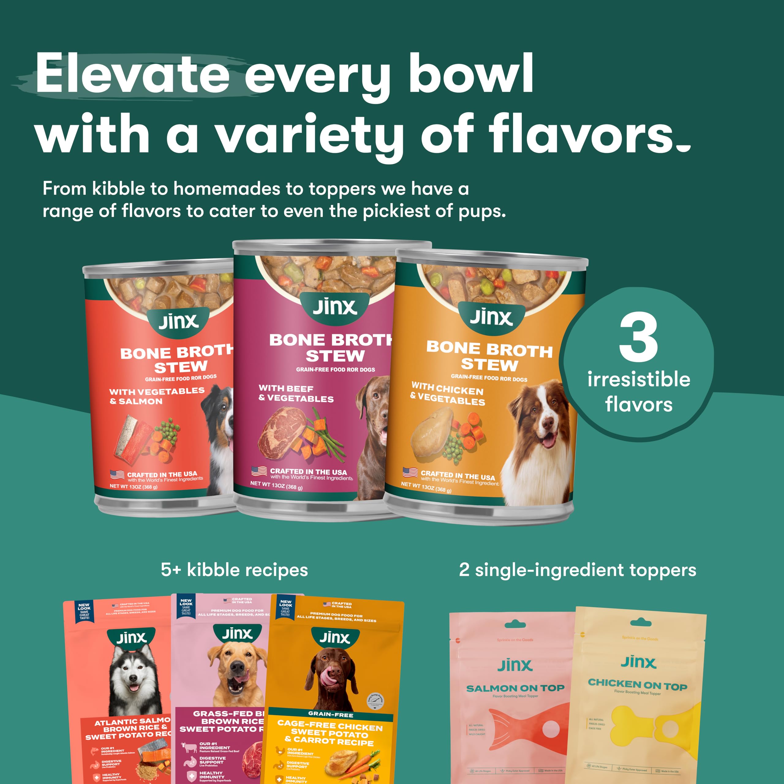 Jinx Bone Broth Stew – family-friendly dinner option that pleases dogs with flavor.