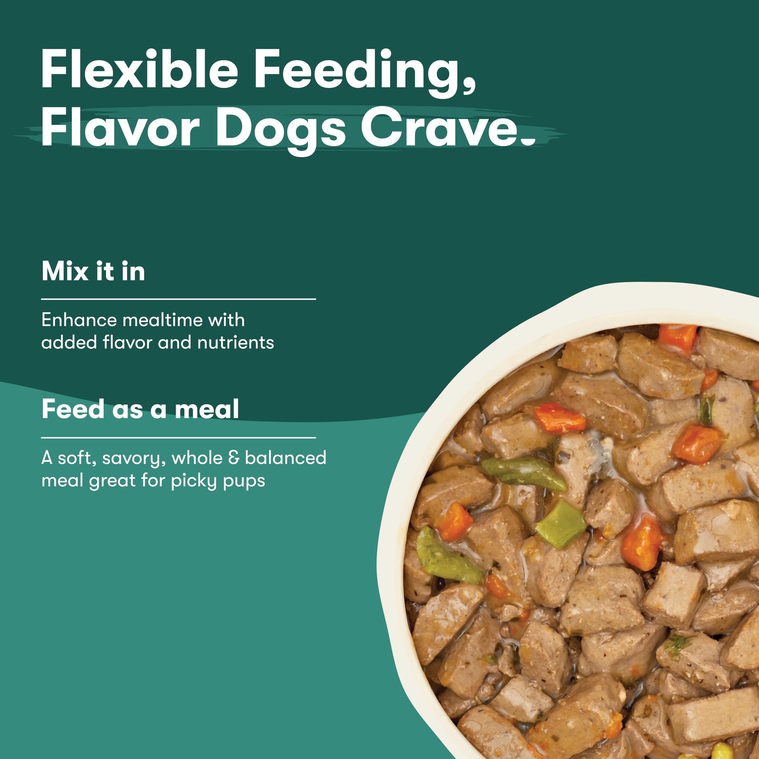 Jinx Bone Broth Stew pour-over into bowl illustrates convenient feeding.