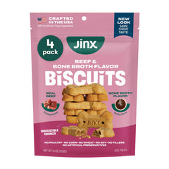 Jinx oven-baked beef bone broth biscuits providing a crunchy dog treat experience