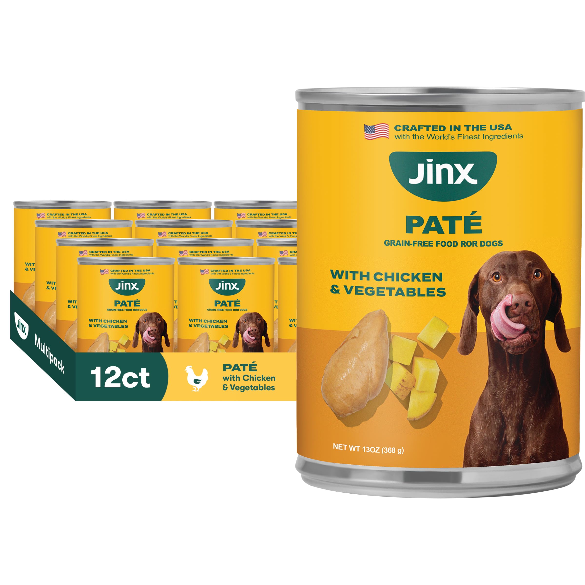 Jinx Premium Chicken & Vegetables Pate: rich texture dogs love at mealtime.