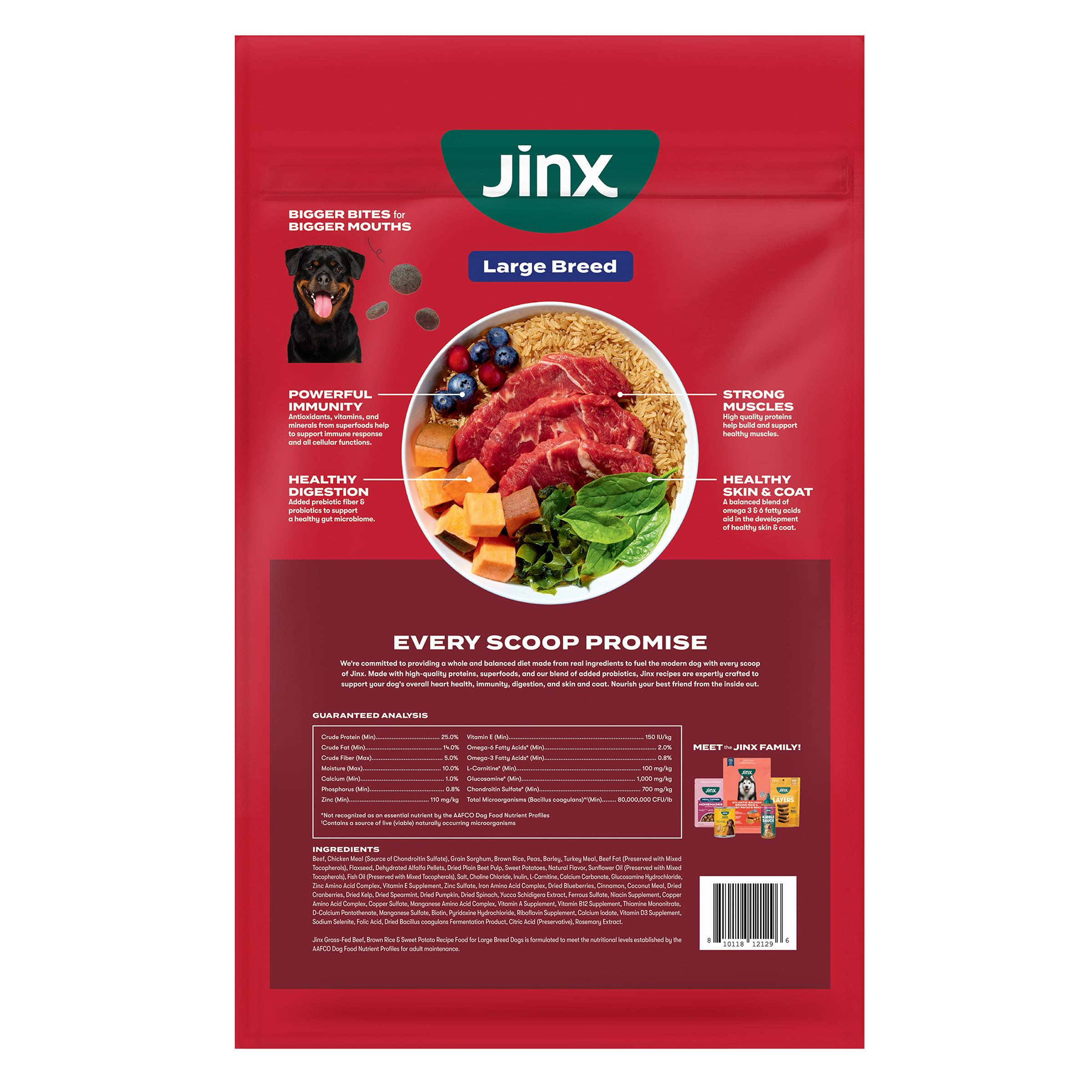 Jinx real grass-fed-beef ingredient closeup underscores high-quality protein in the recipe.