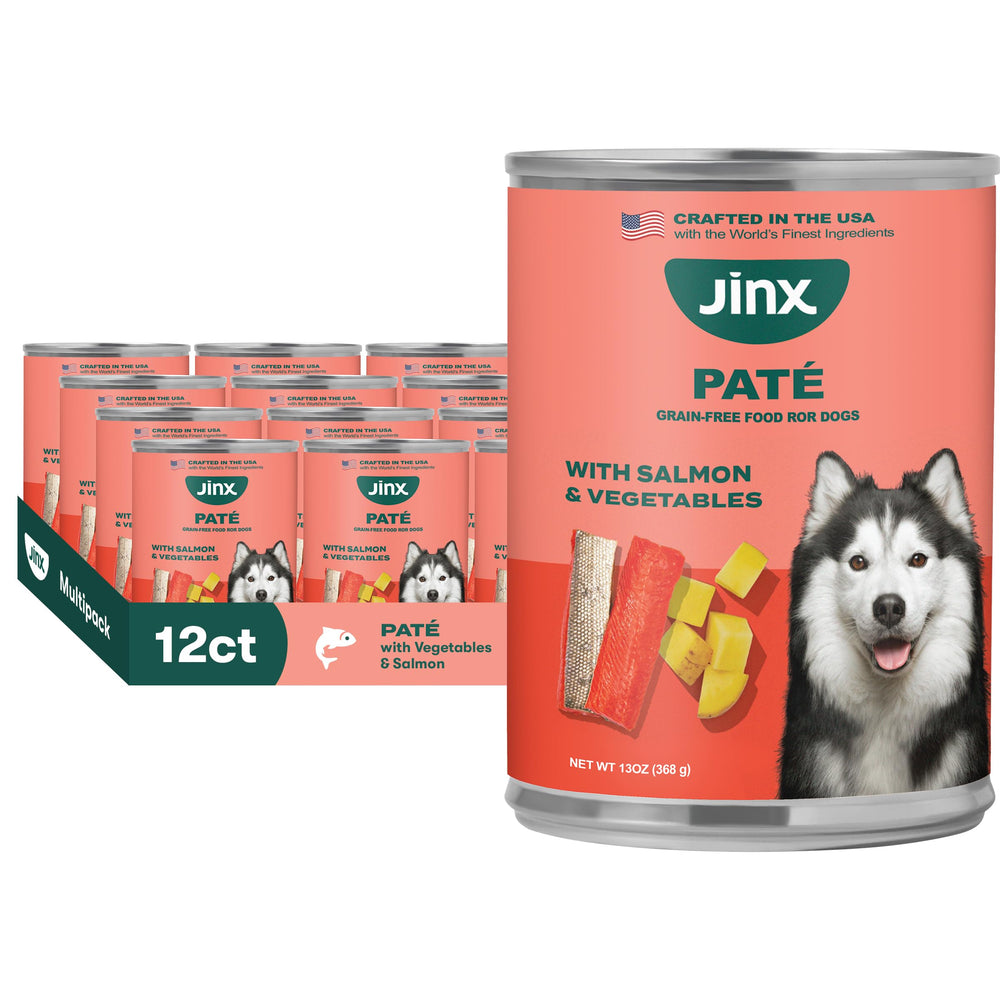 Jinx Salmon Pate can showing premium protein for balanced meals.