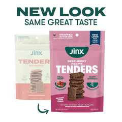 Jinx Tenders soft chewy bite closeup emphasizes tender texture for easy chewing.