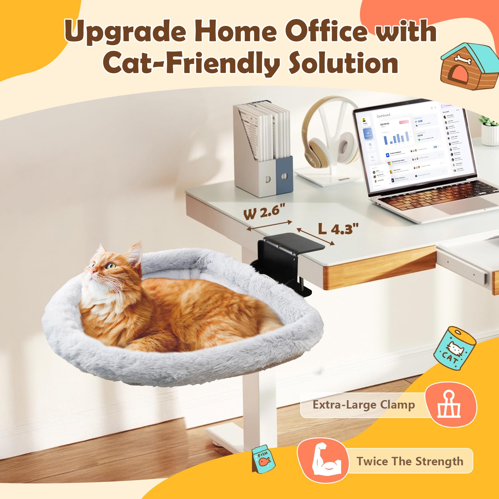 Sunken hammock design cradling a cat on the JinxZap desk bed