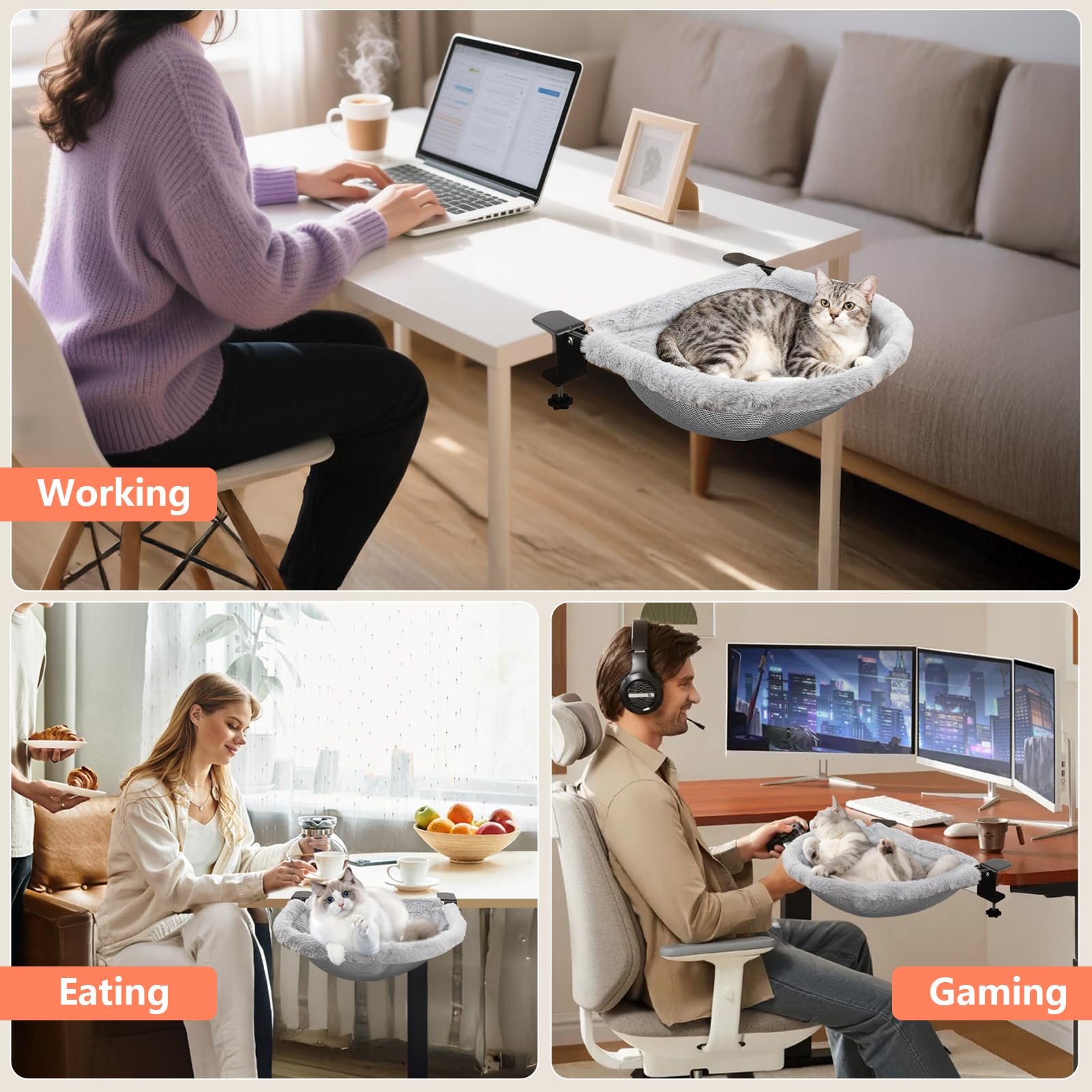 JinxZap X-Large in-use cat desk bed beside a working desk