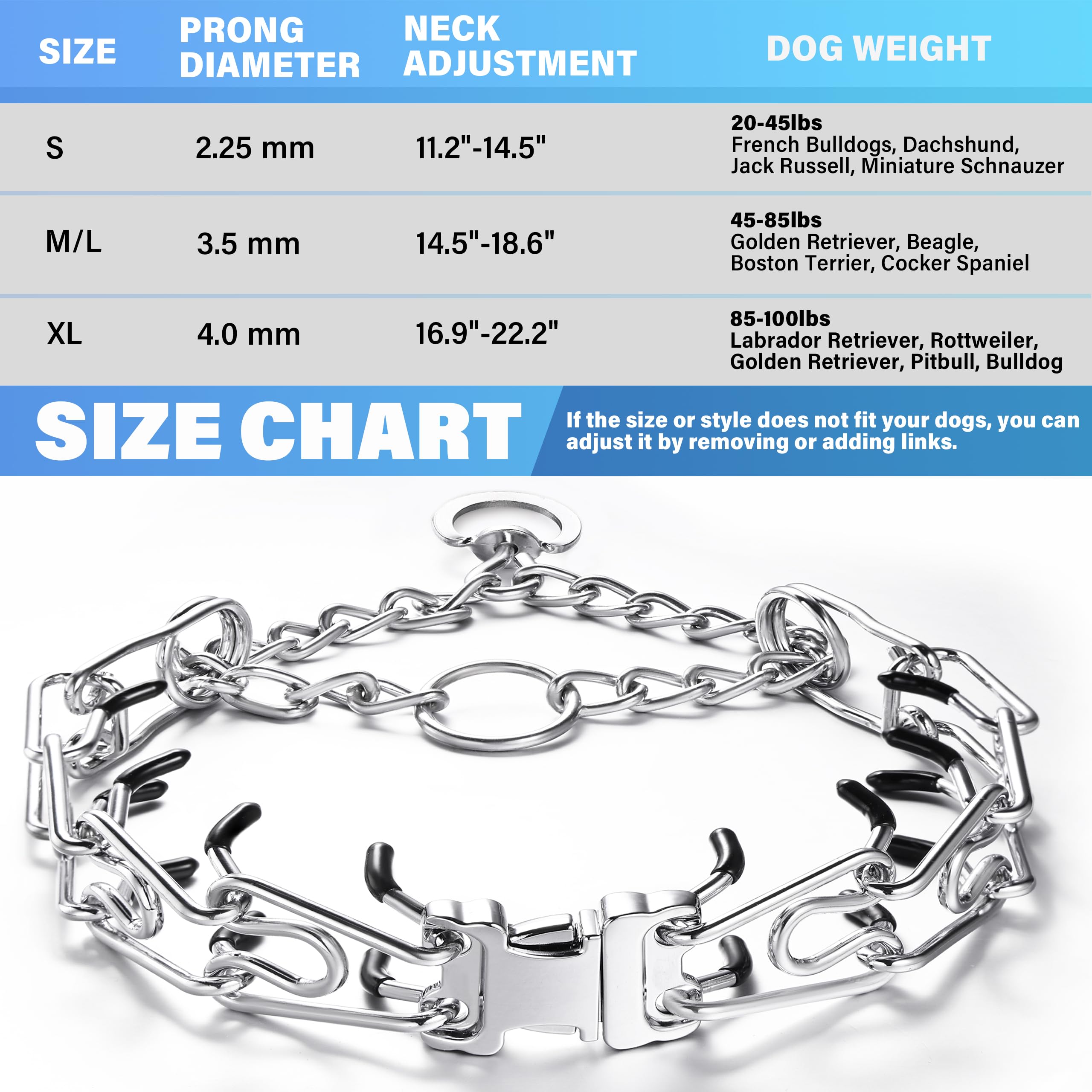 JIPIMON extra links allow precise fit for any dog size.