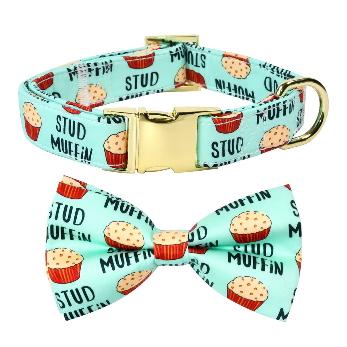JIUJIA Stud Muffin bowtie attached to collar for stylish dog fashion in photos