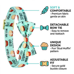 JIUJIA Stud Muffin removable bowtie for quick outfit changes.