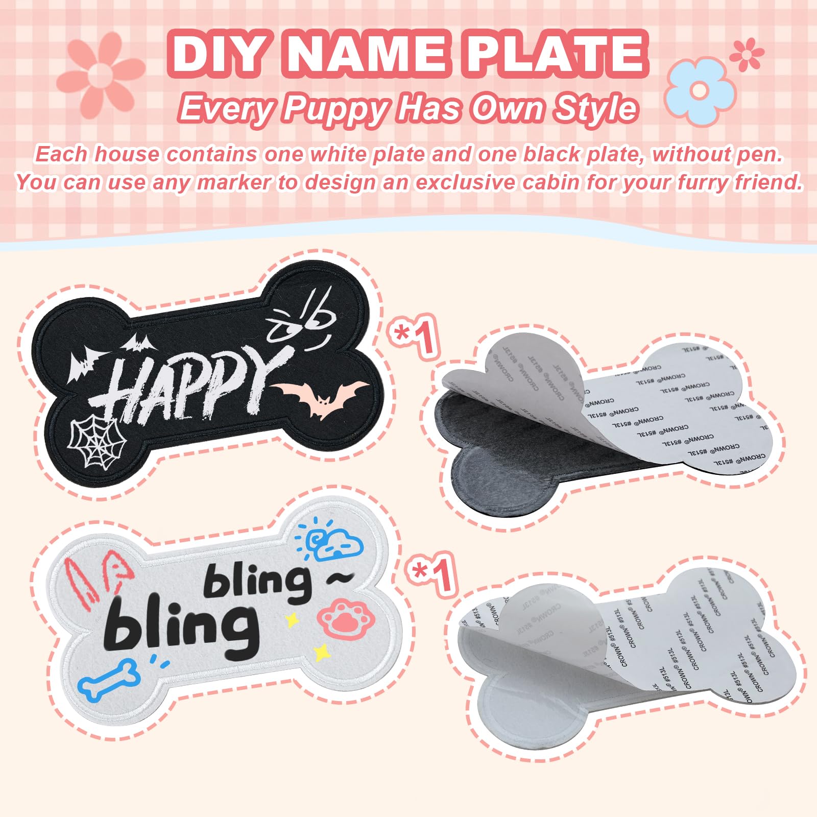 Jiupety DIY name plate adds a personalized touch to the pet house.