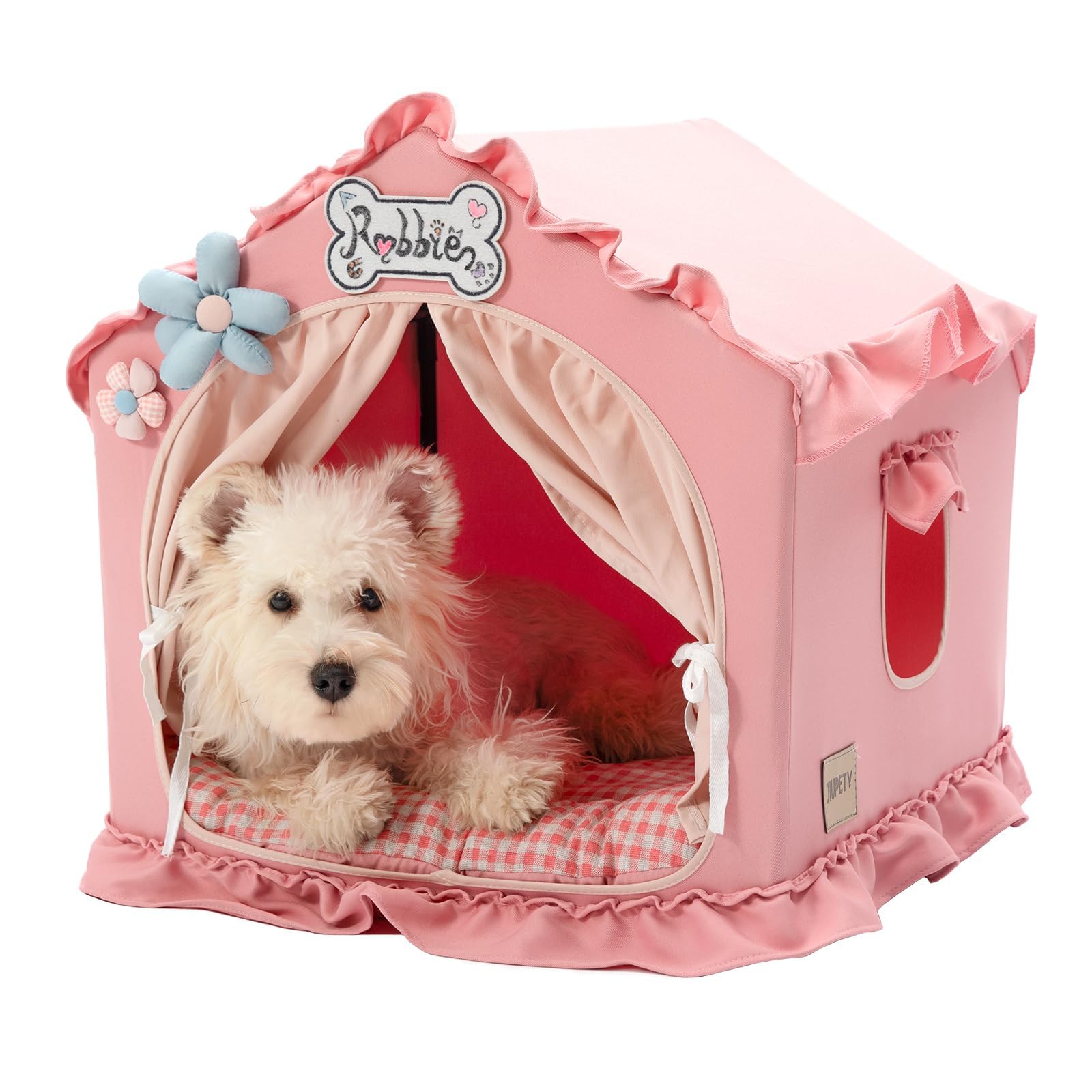 Jiupety indoor dog house frame offers sturdy space for small pets.