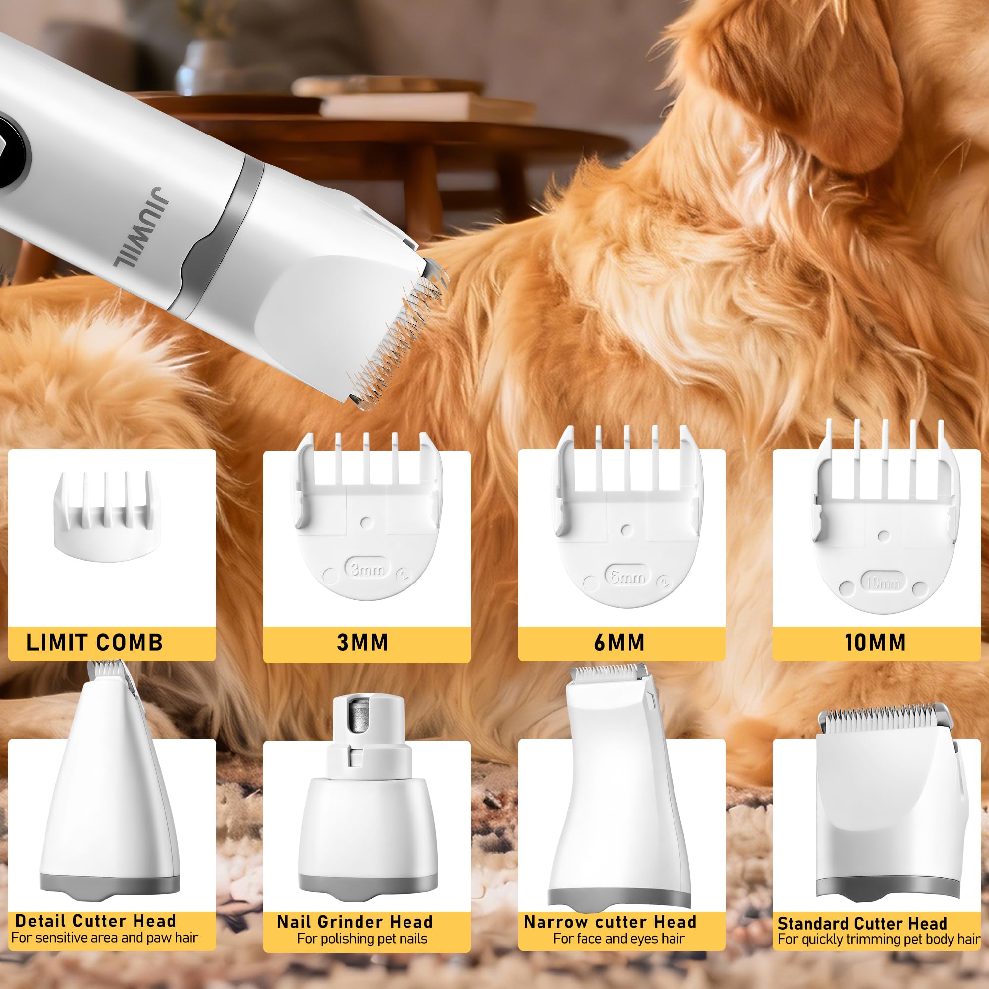 JIUWIIL dog clippers with 2-speed settings for different fur types.