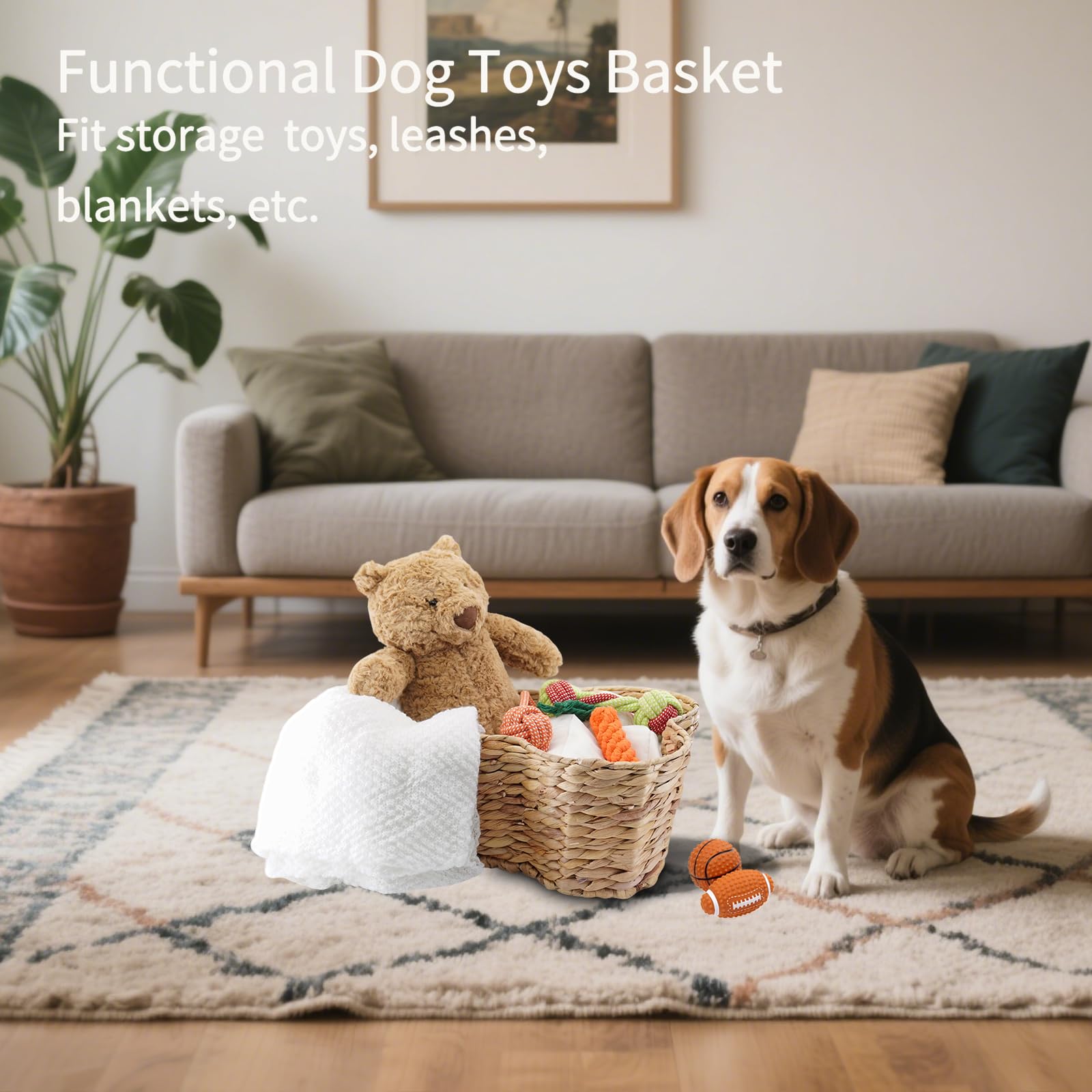JJSQYLAN handwoven water hyacinth bin stores toys and treats with natural texture