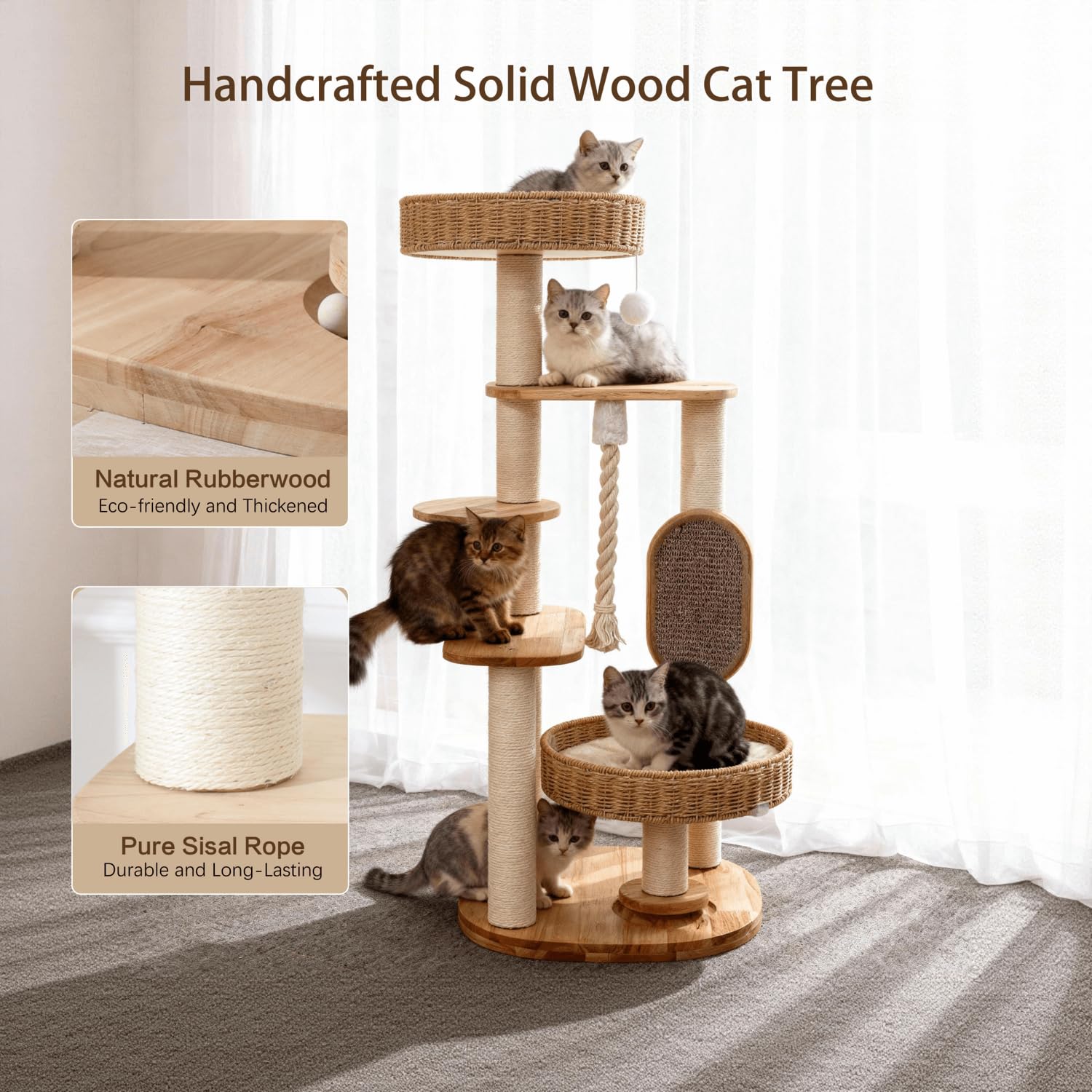 JLDUQKUM 6-tier cat tree design with compact footprint for several cats.