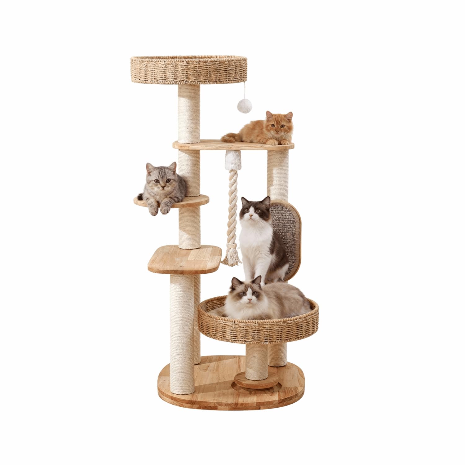JLDUQKUM wooden cat tree during assembly showing easy setup and sturdy build.