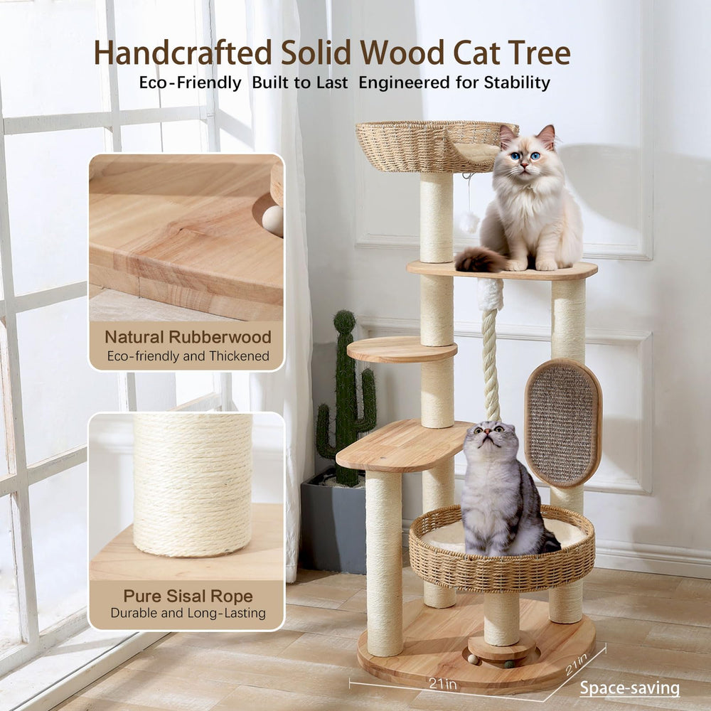 JLDUQKUM wooden cat tree with 3-inch sisal posts for durable scratching