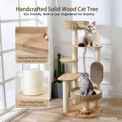 JLDUQKUM wooden cat tree with 3-inch sisal posts for durable scratching