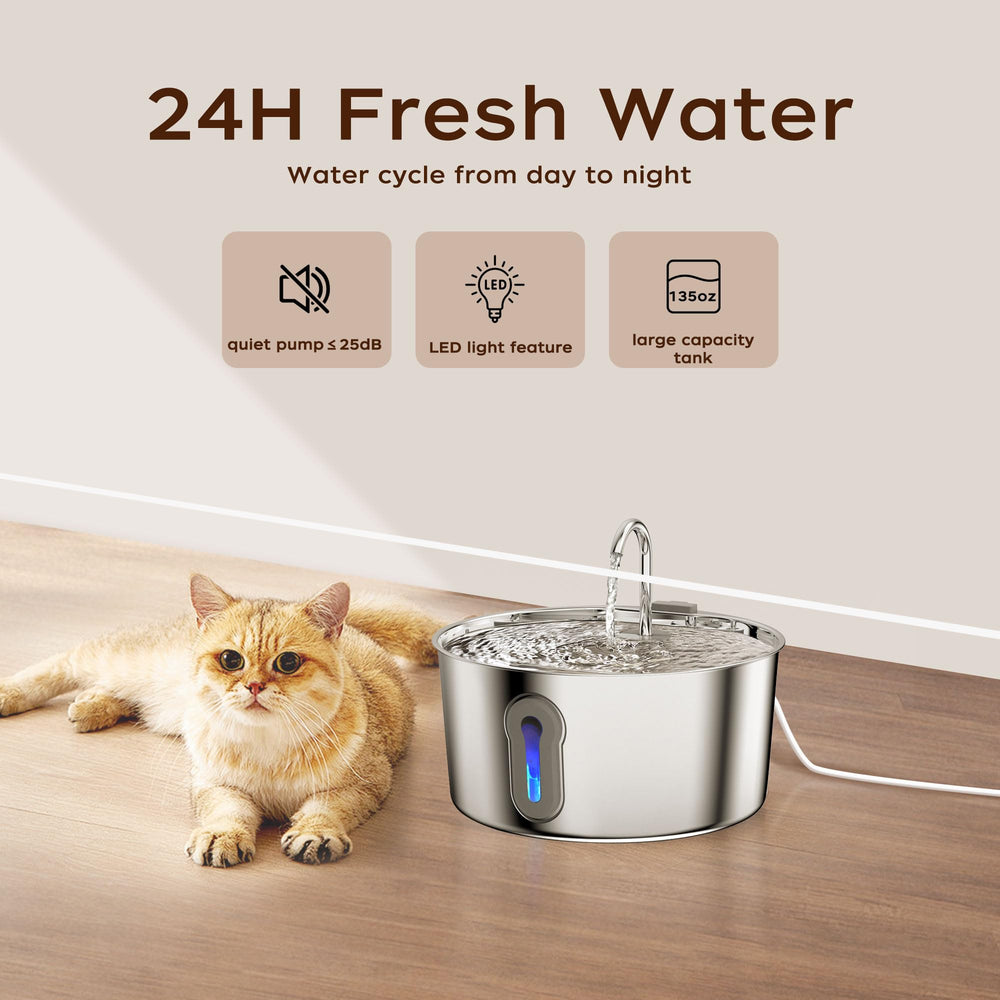 JLVDXN large cat fountain blue-led-night-light guides pets at night.