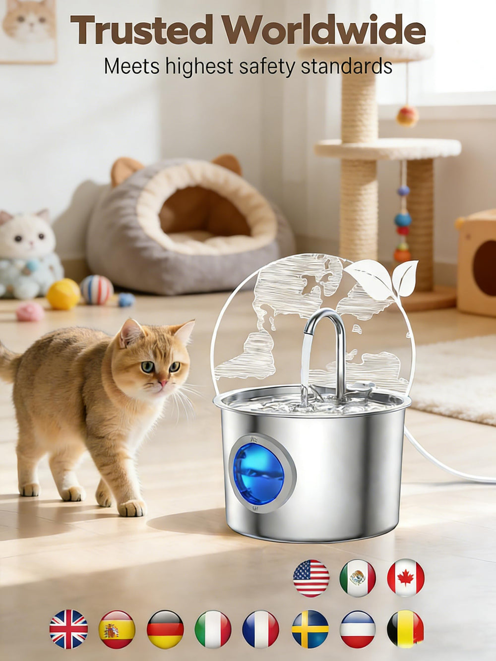 JLVDXN soft blue LED guides pets to water at night.