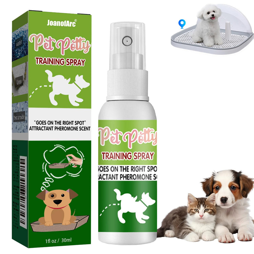 JoanofArc potty training spray bottle close-up showing safe, fragrance-free formula for gentle training