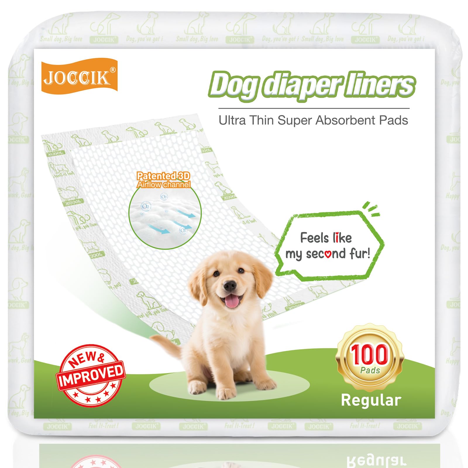 JOCCIK dog diaper liners packaging showing value pack for easy purchase