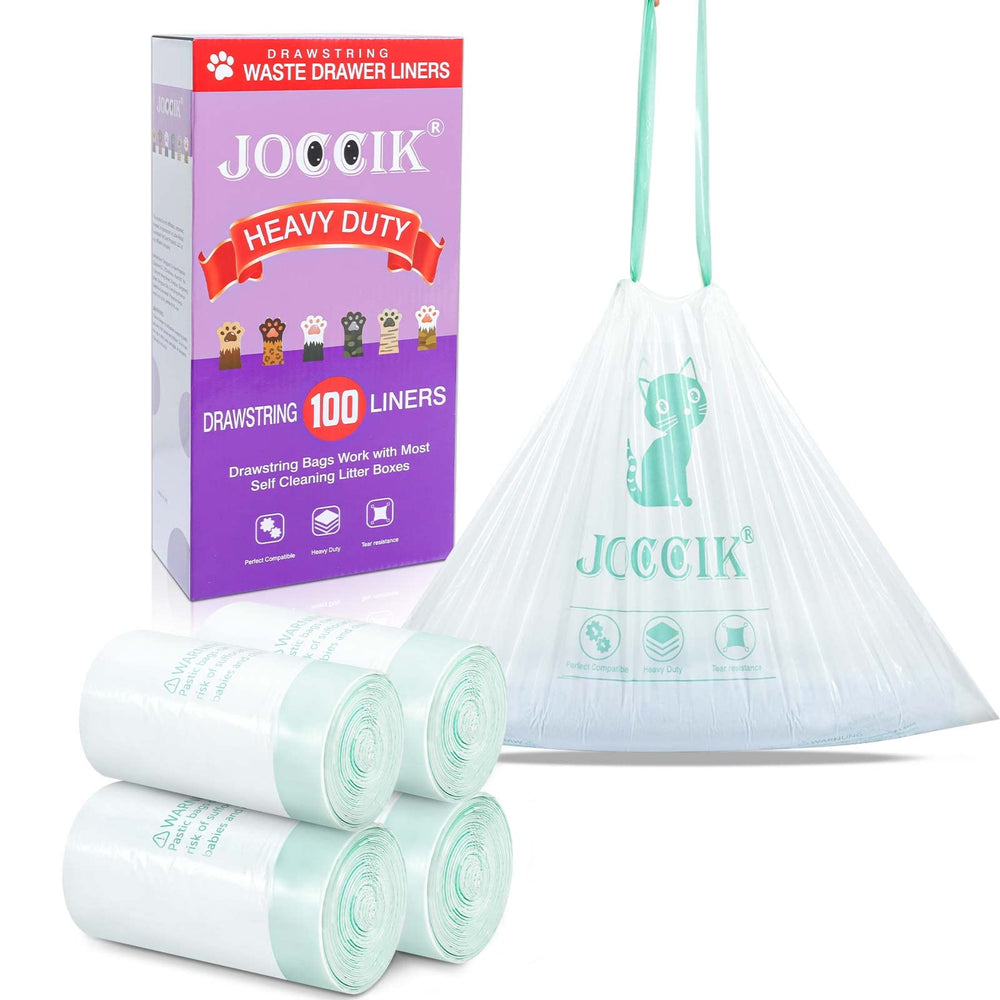 JOCCIK drawstring litter liner for robot-compatible boxes, prevents leaks and spills.