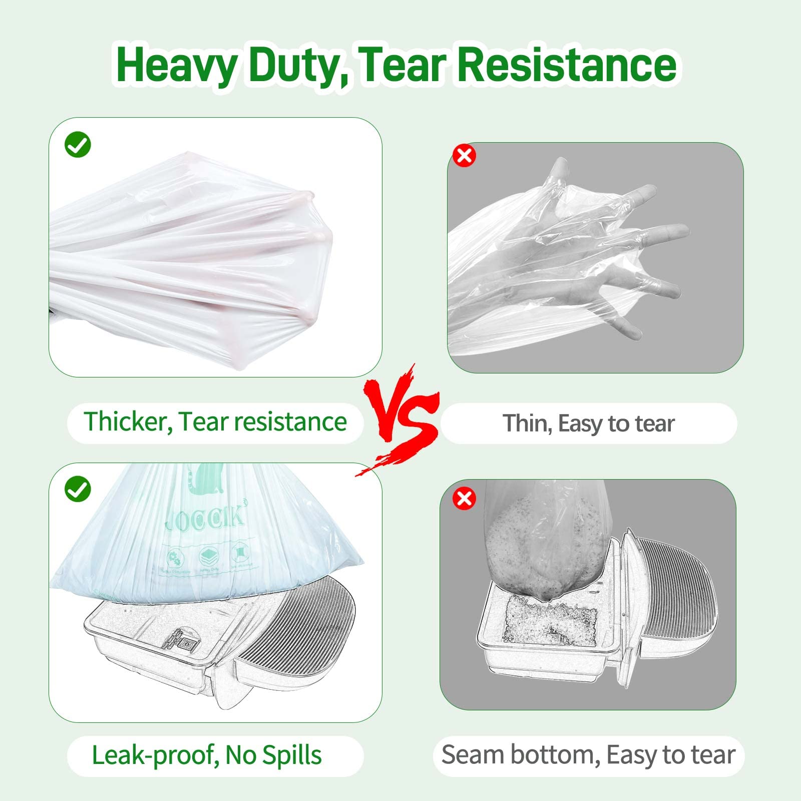 JOCCIK odorless LDPE liner material emphasizes clean, odor-free handling.
