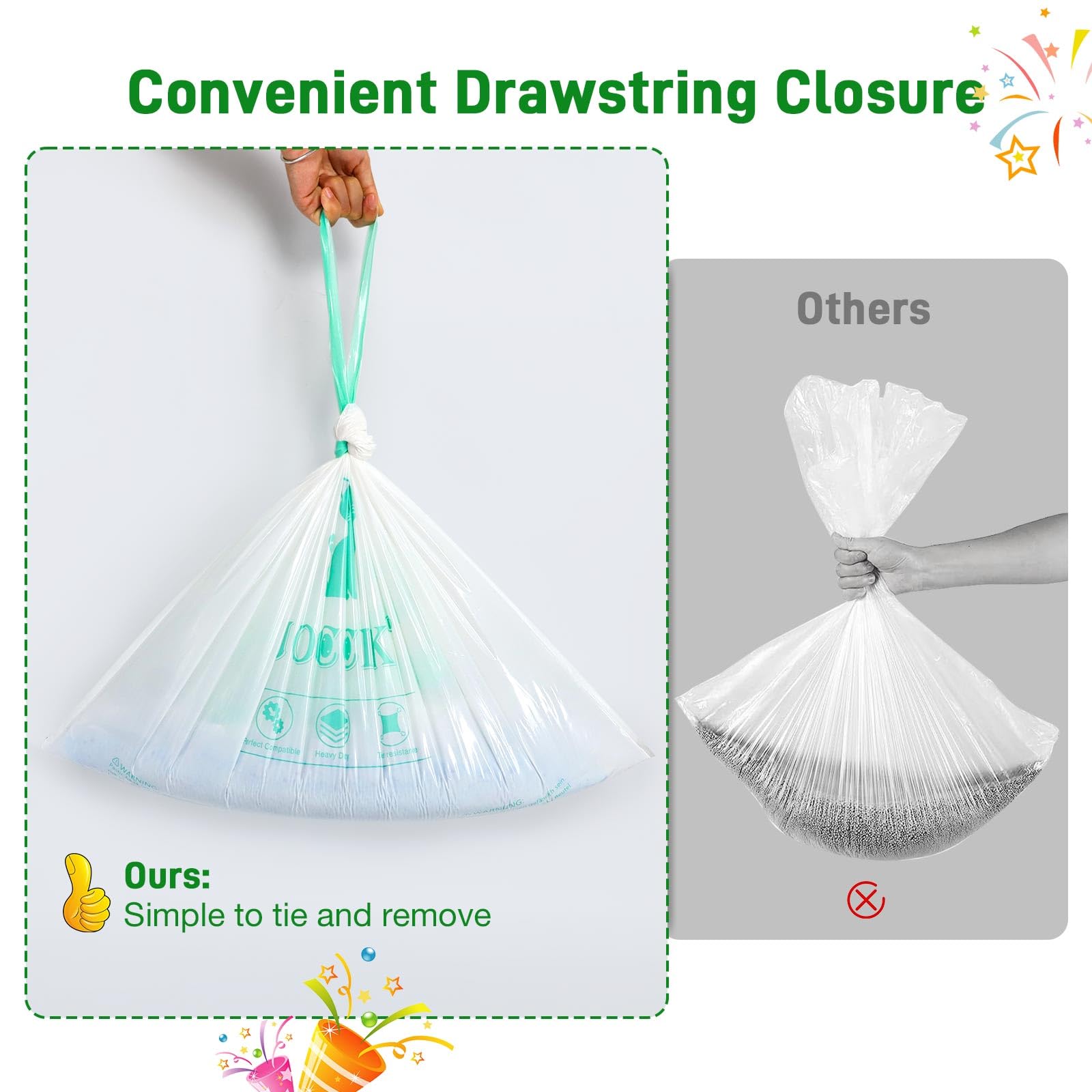 JOCCIK opaque white liner conceals waste during bag changes.